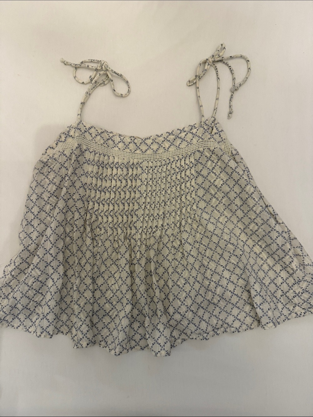 lovestitch Cream Tank Top with Blue Diamond Print